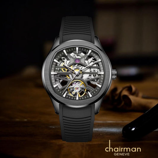 Chairman Rubber Strap Automatic Skeleton Watch (1 Year Warranty)
