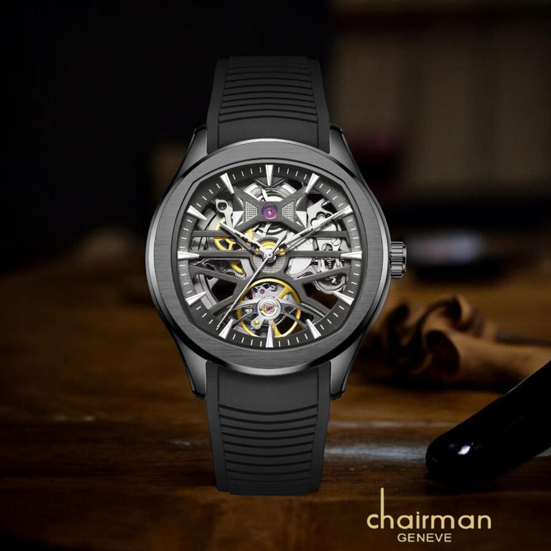 Chairman Rubber Strap Automatic Skeleton Watch (1 Year Warranty)
