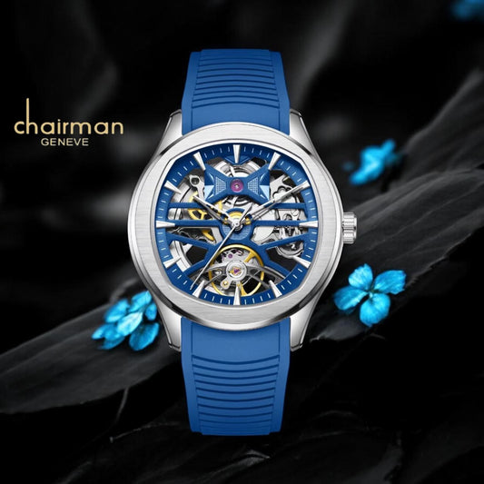 Chairman Rubber Strap Automatic Skeleton Watch (1 Year Warranty)