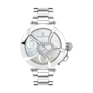 René Mouris Coeur d'Amour 50102RM1 women's watch, silver, white mother-of-pearl heart dial – front view