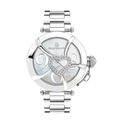 René Mouris Coeur d'Amour 50102RM1 women's watch, silver, white mother-of-pearl heart dial – front view