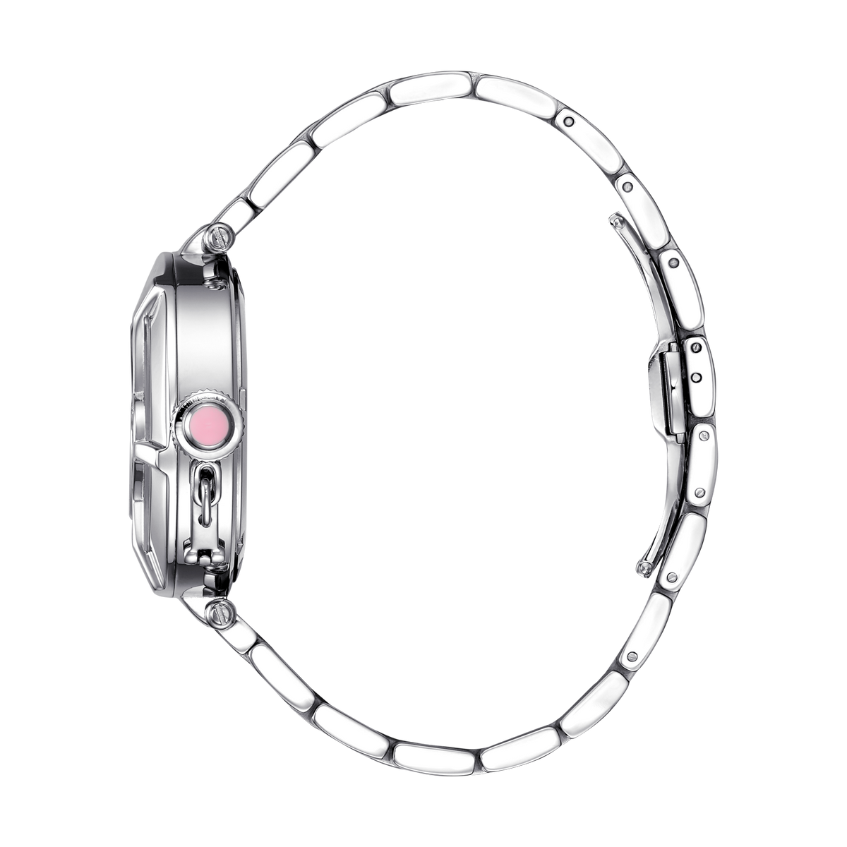René Mouris Coeur d'Amour 50102RM2 women's watch, silver, pink mother-of-pearl heart dial – side profile