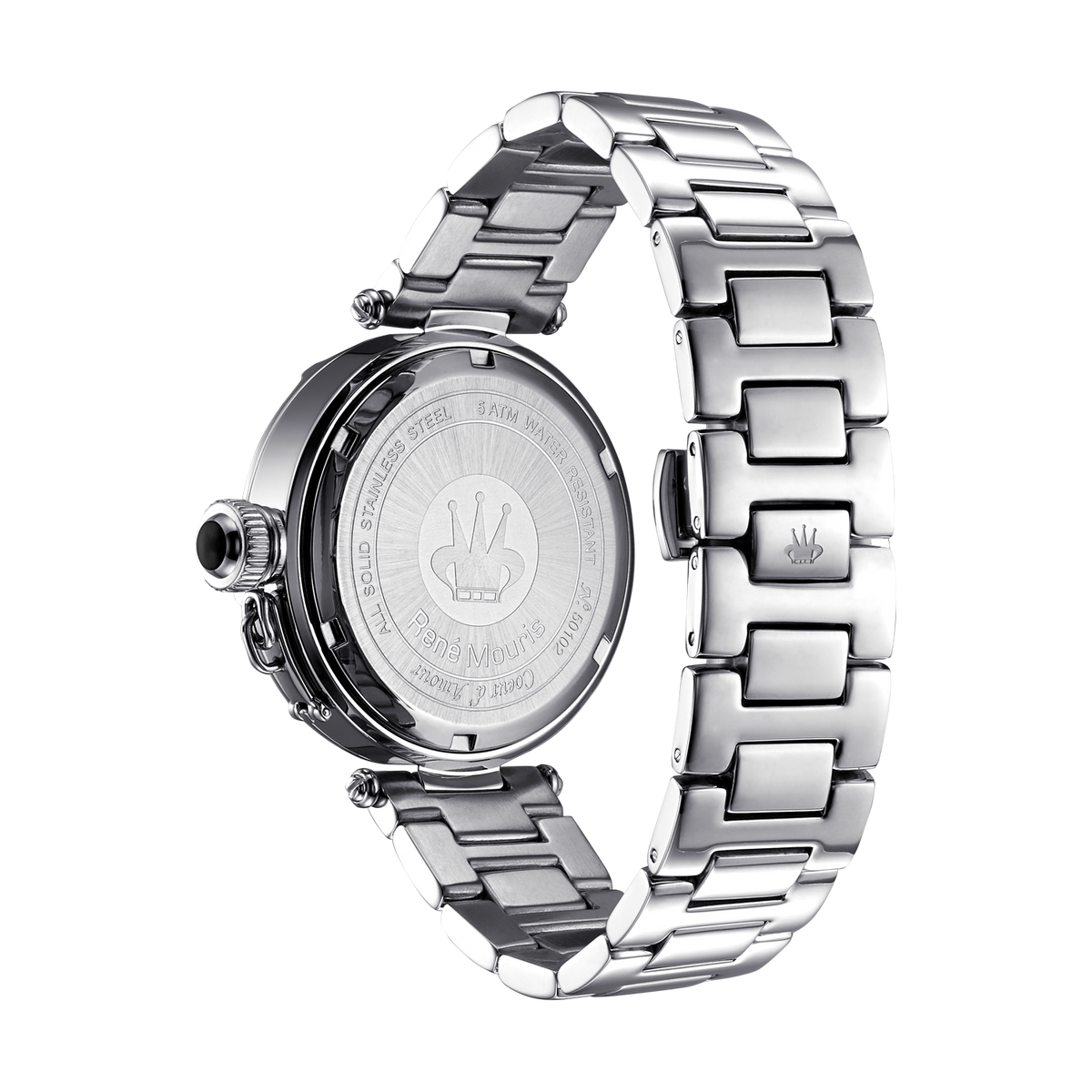 René Mouris Coeur d'Amour 50102RM3 women's watch, silver, black mother-of-pearl heart dial – case back