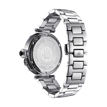 René Mouris Coeur d'Amour 50102RM3 women's watch, silver, black mother-of-pearl heart dial – case back