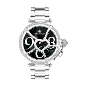 René Mouris Coeur d'Amour 50103RM3 women's watch, silver, black dial, crystal bezel – front view