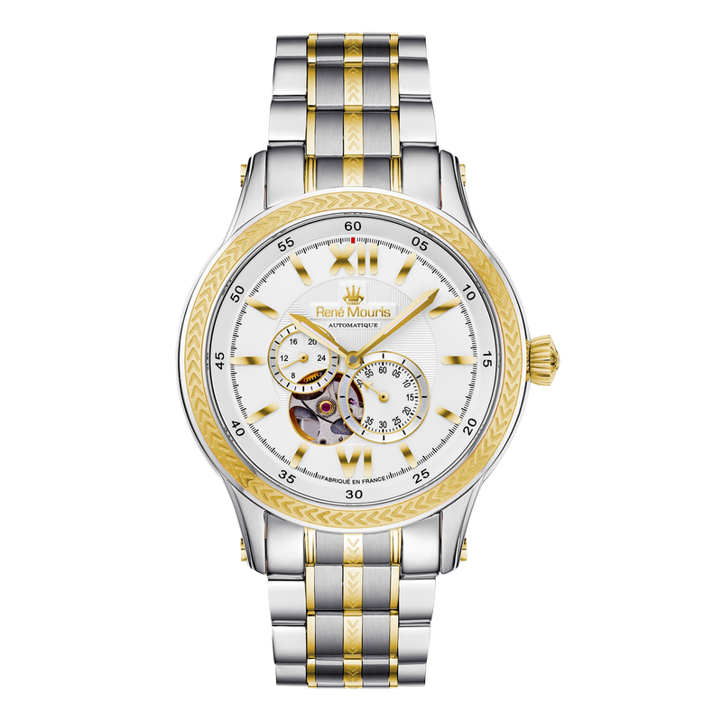 René Mouris Corona 70106RM4 men's automatic watch, two-tone gold with white dial – front view