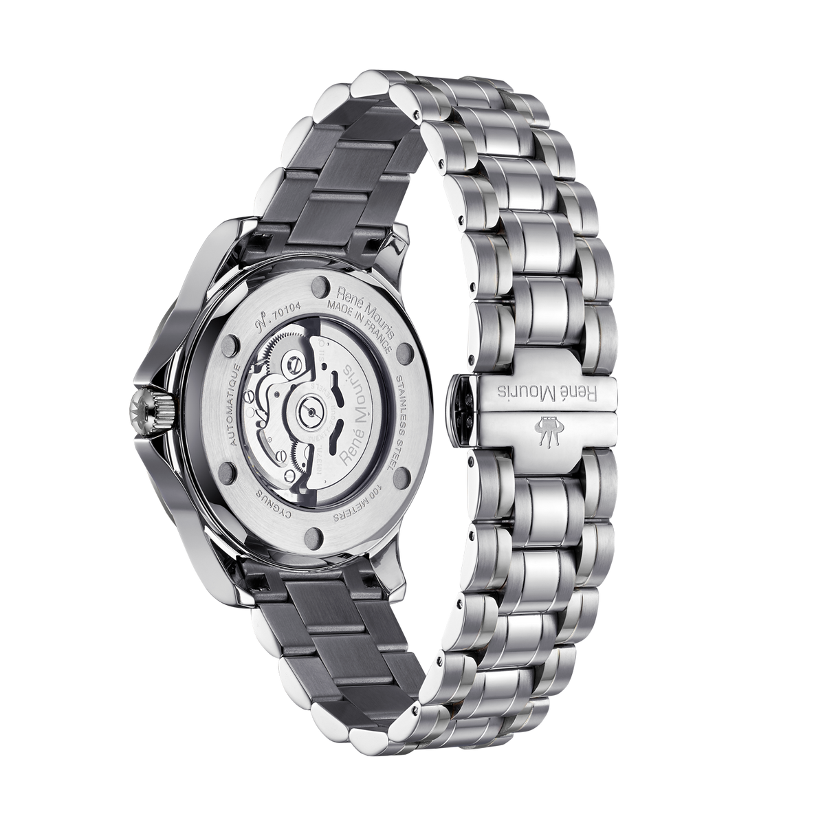 René Mouris Cygnus 70104RM1 men's watch, silver, silver dial – case back