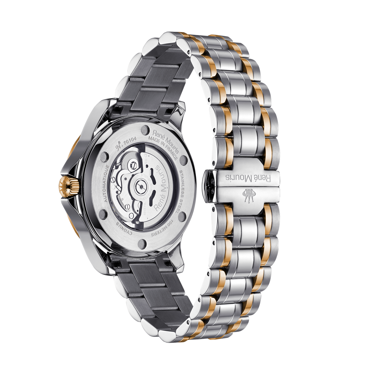 René Mouris Cygnus 70104RM4 men's watch, two-tone rose gold, white dial – case back