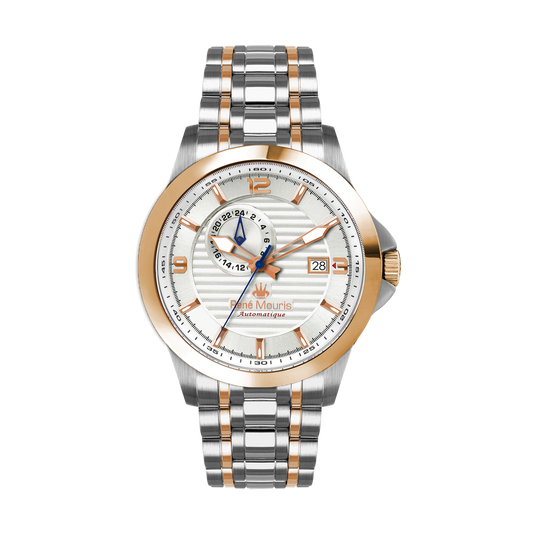 René Mouris Cygnus 70104RM4 men's watch, two-tone rose gold, white dial – front view