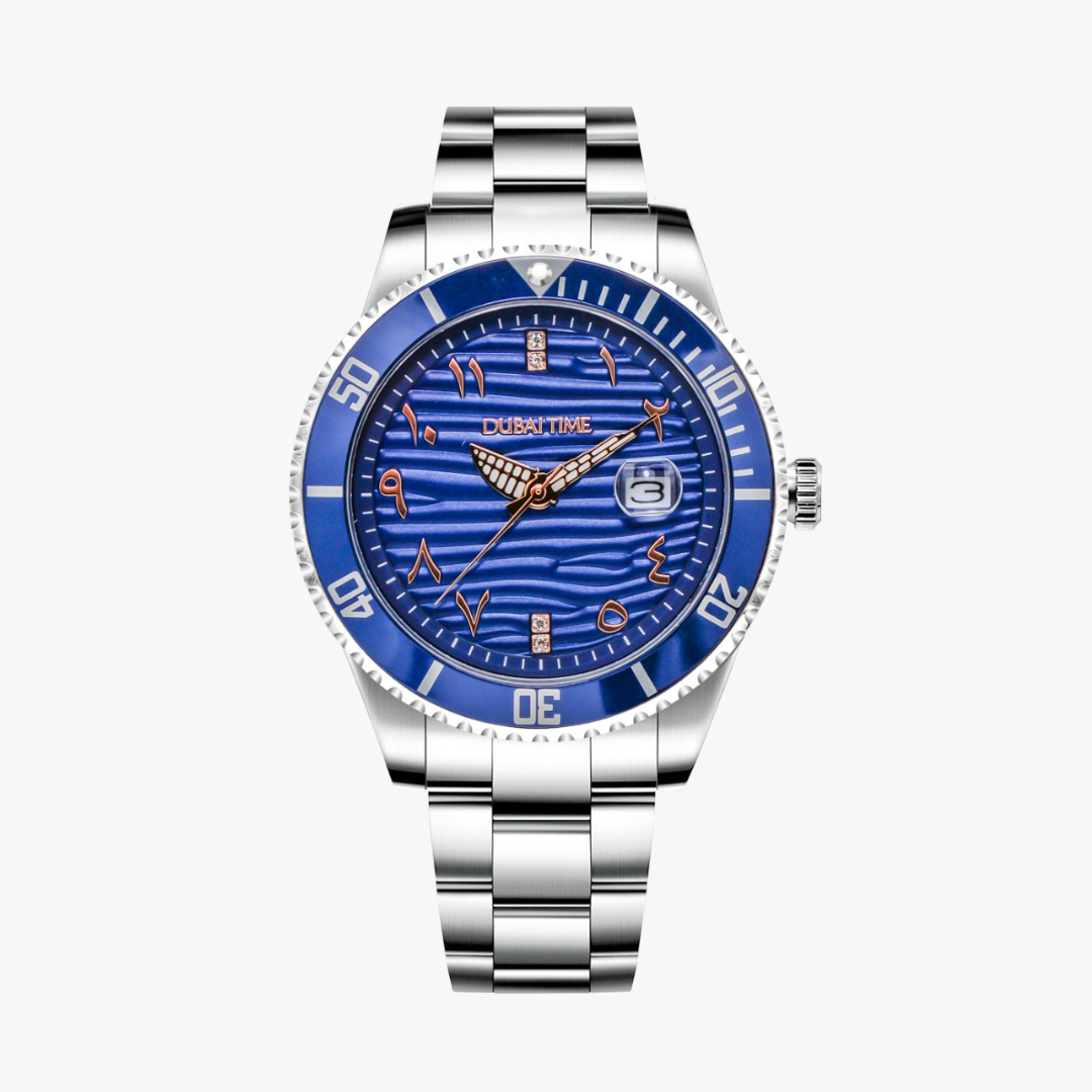 Dubai Time Submariner-Style Men's Watch – Stainless Steel, Arabic Dial, Date Display