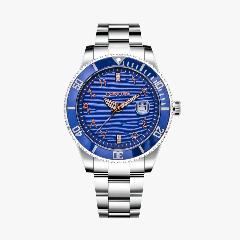 Dubai Time Submariner-Style Men's Watch – Stainless Steel, Arabic Dial, Date Display