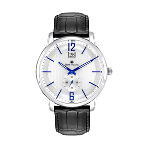 René Mouris Executive 80101RM2 men's watch, silver, white dial, black leather strap – front view