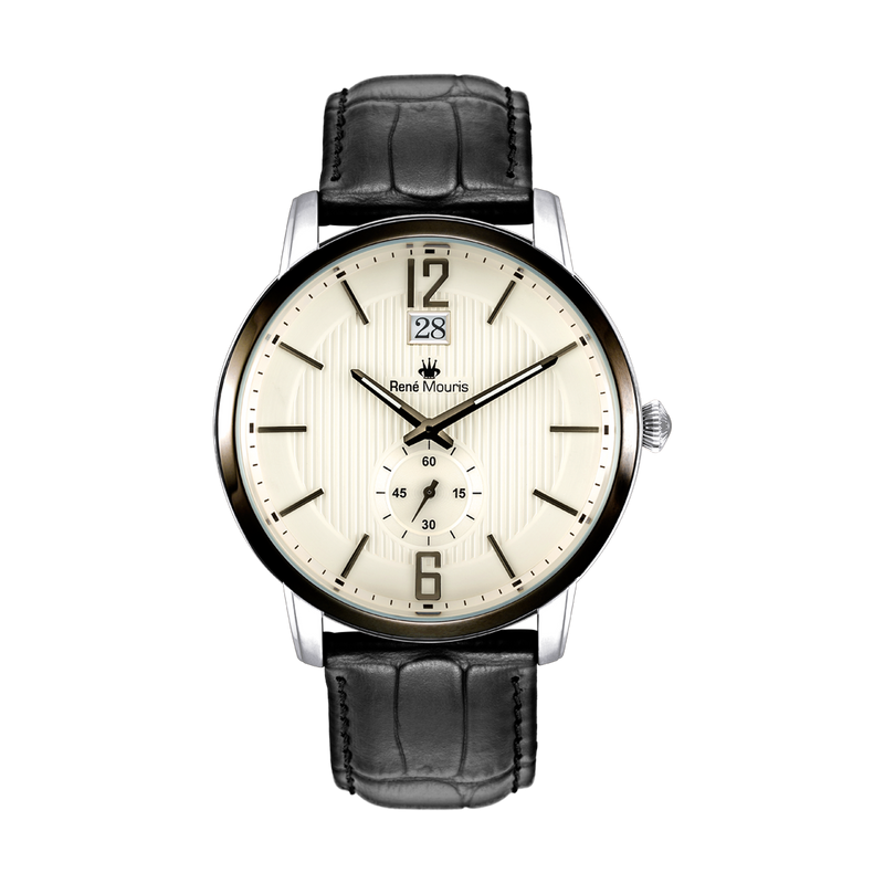 Executive-80101RM3 Men's Quartz Watch – Silver, Cream Dial, Black Leather Strap