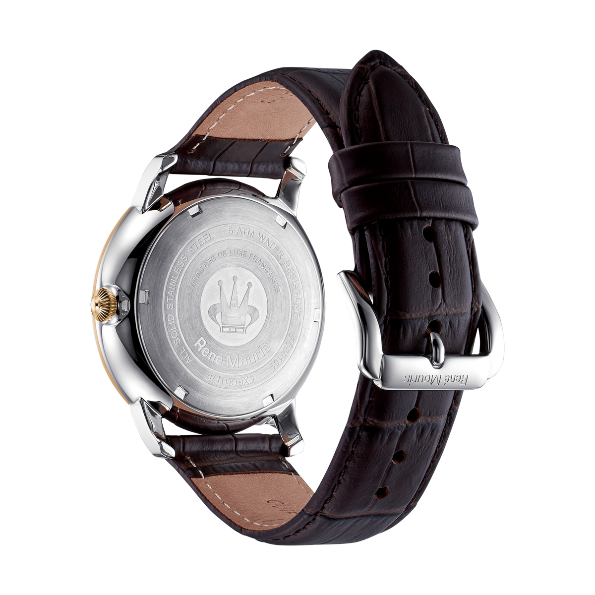 René Mouris Executive 80101RM4 men's watch, rose gold, cream dial, brown leather strap – case back