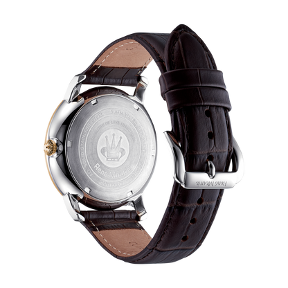 René Mouris Executive 80101RM4 men's watch, rose gold, cream dial, brown leather strap – case back