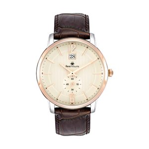 René Mouris Executive 80101RM4 men's watch, rose gold, cream dial, brown leather strap – front view