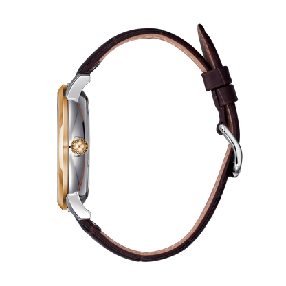 René Mouris Executive 80101RM4 men's watch, rose gold, cream dial, brown leather strap – side profile