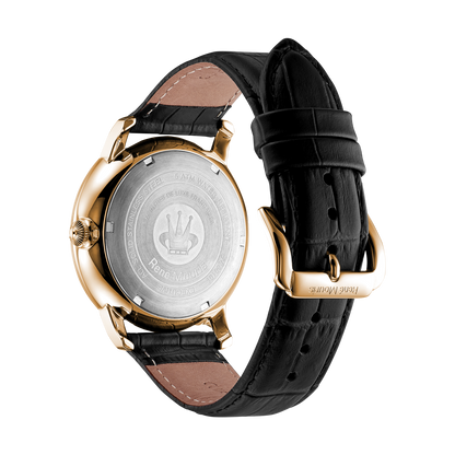 René Mouris Executive 80101RM5 men's watch, rose gold, black dial, black leather strap – case back