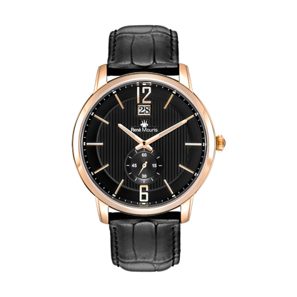 René Mouris Executive 80101RM5 men's watch, rose gold, black dial, black leather strap – front view