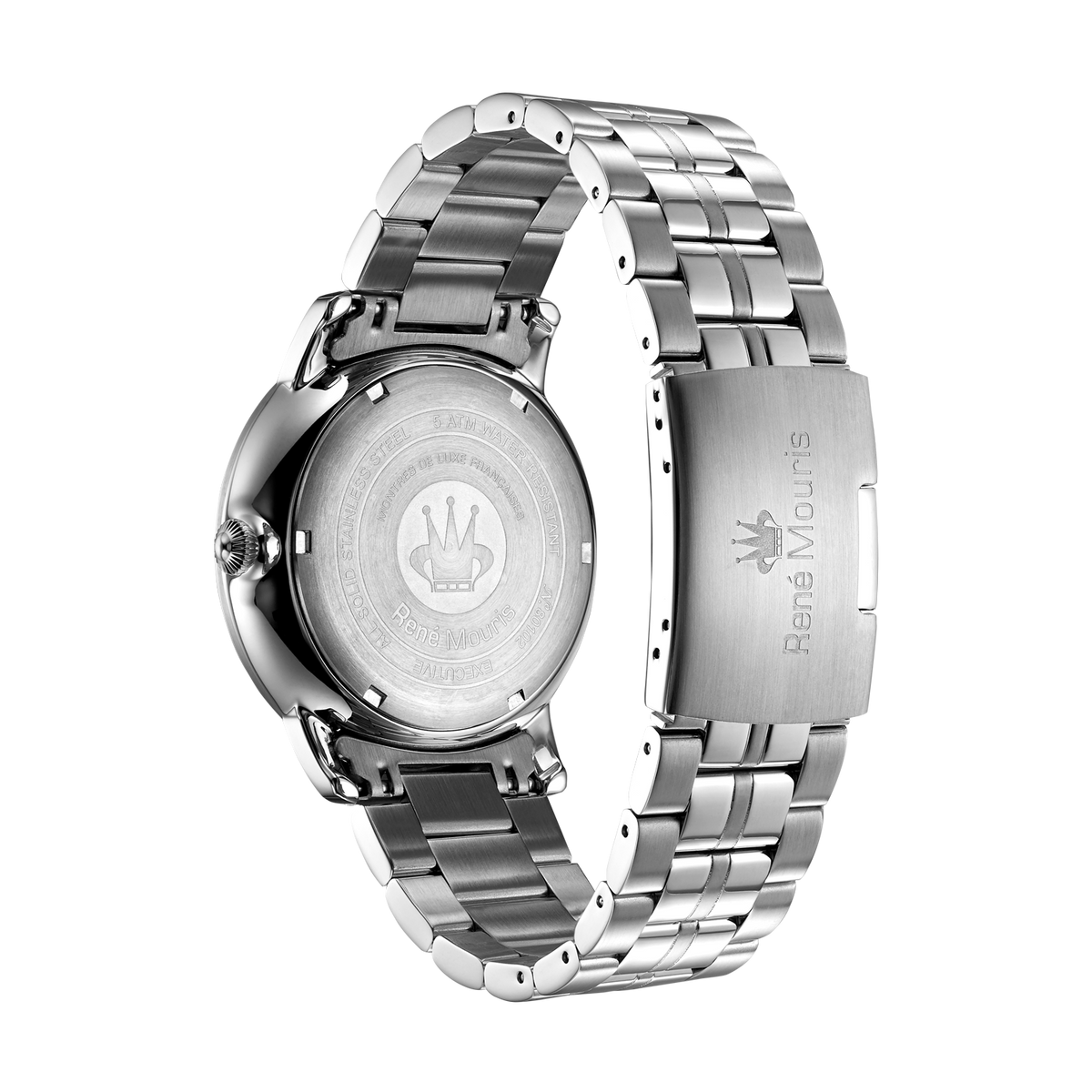 René Mouris Executive 80102RM1 men's watch, silver, black dial, steel bracelet – case back