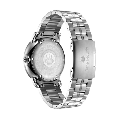 René Mouris Executive 80102RM1 men's watch, silver, black dial, steel bracelet – case back