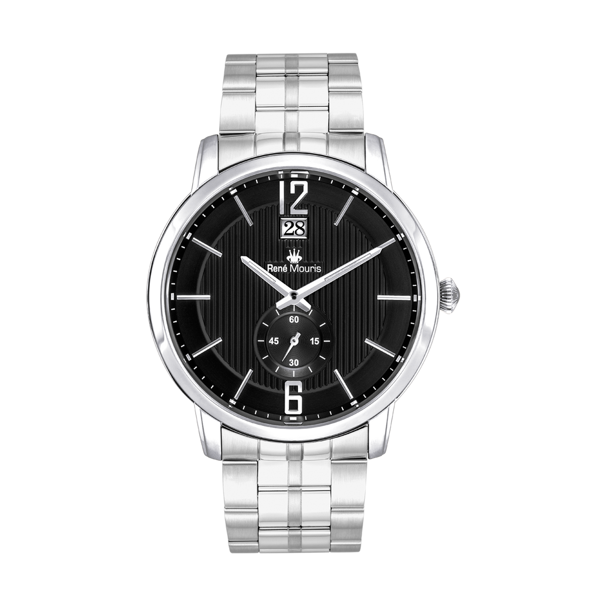 René Mouris Executive 80102RM1 men's watch, silver, black dial, steel bracelet – front view