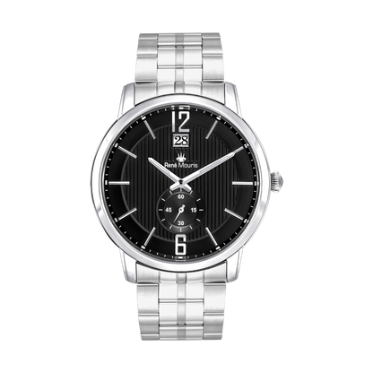René Mouris Executive 80102RM1 men's watch, silver, black dial, steel bracelet – front view