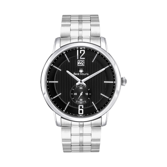 René Mouris Executive 80102RM1 men's watch, silver, black dial, steel bracelet – front view