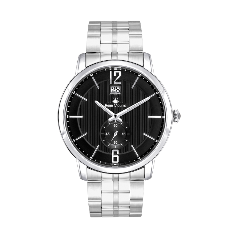 René Mouris Executive 80102RM1 men's watch, silver, black dial, steel bracelet – front view