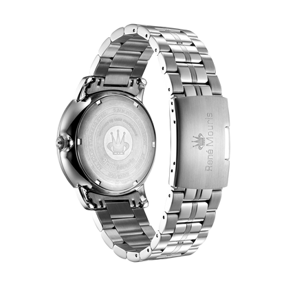 René Mouris Executive 80102RM2 men's watch, silver, white dial, steel bracelet – case back