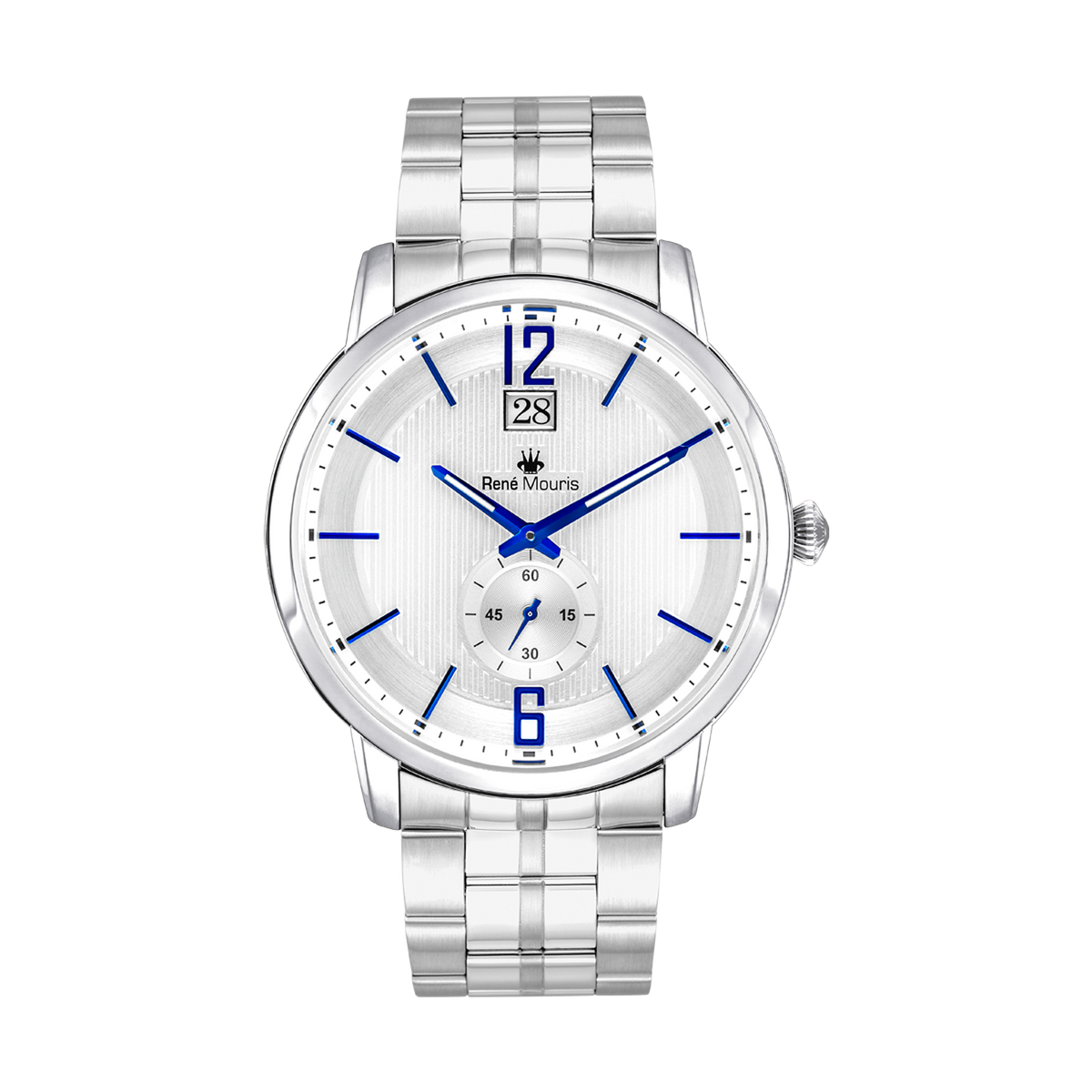 René Mouris Executive 80102RM2 men's watch, silver, white dial, steel bracelet – front view