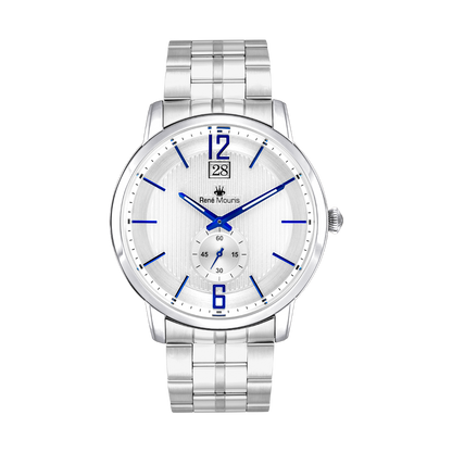 René Mouris Executive 80102RM2 men's watch, silver, white dial, steel bracelet – front view
