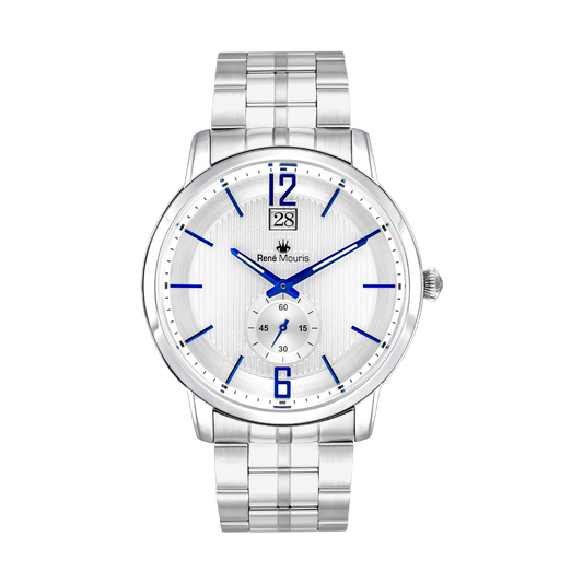 René Mouris Executive 80102RM2 men's watch, silver, white dial, steel bracelet – front view