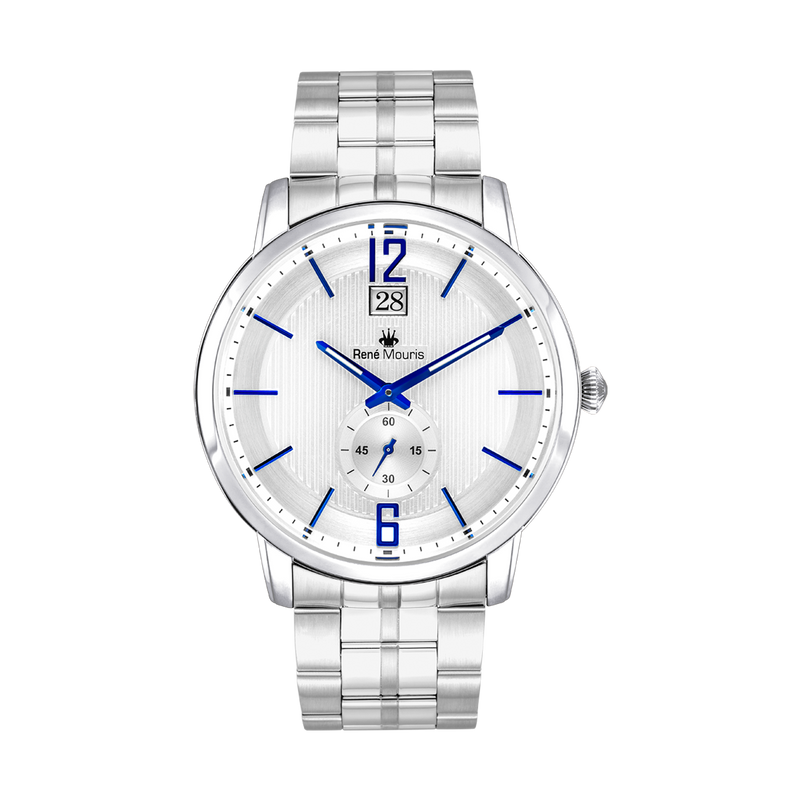 René Mouris Executive 80102RM2 men's watch, silver, white dial, steel bracelet – front view