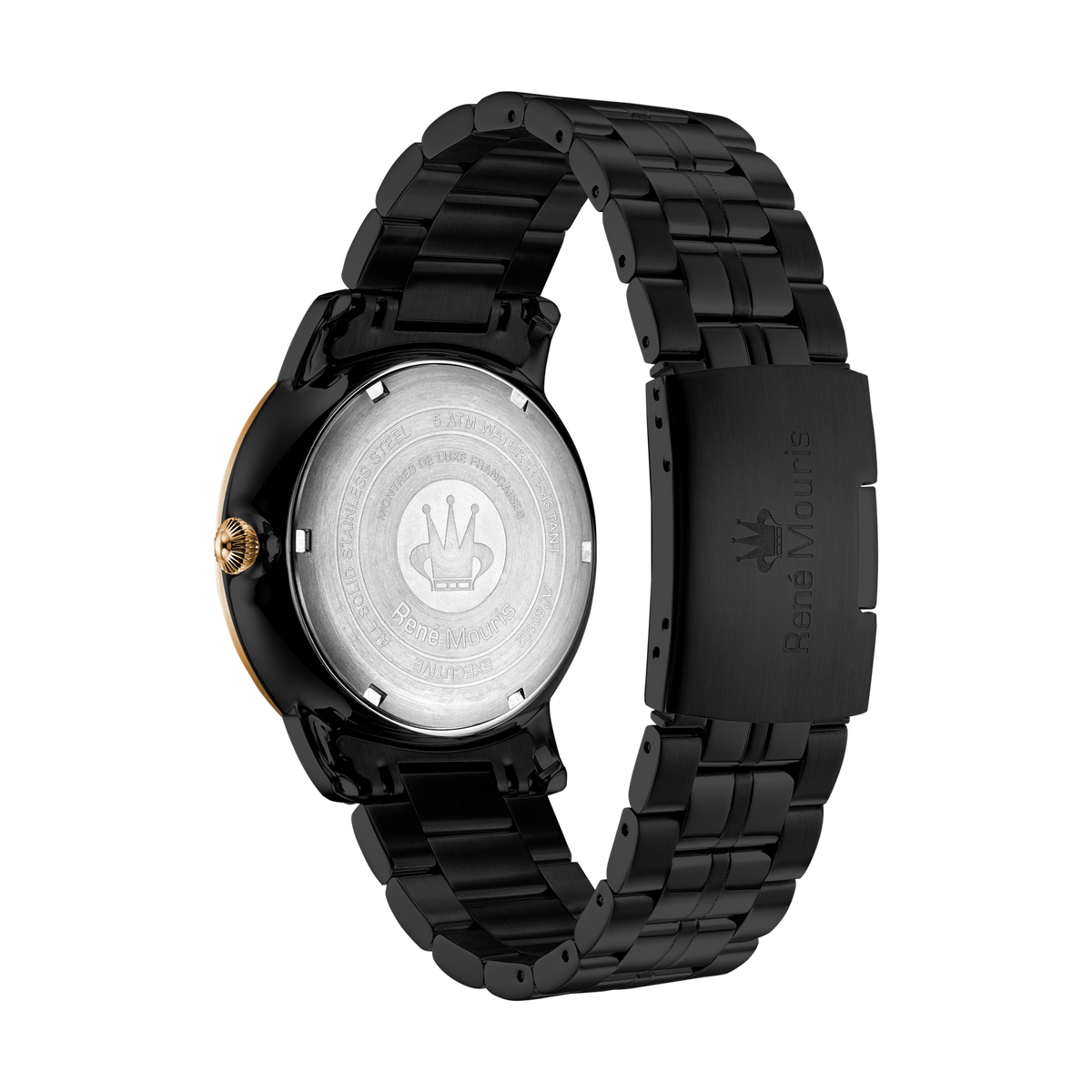 René Mouris Executive 80102RM5 men's watch, black PVD, black dial, rose gold bezel – case back