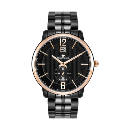 René Mouris Executive 80102RM5 men's watch, black PVD, black dial, rose gold bezel – front view
