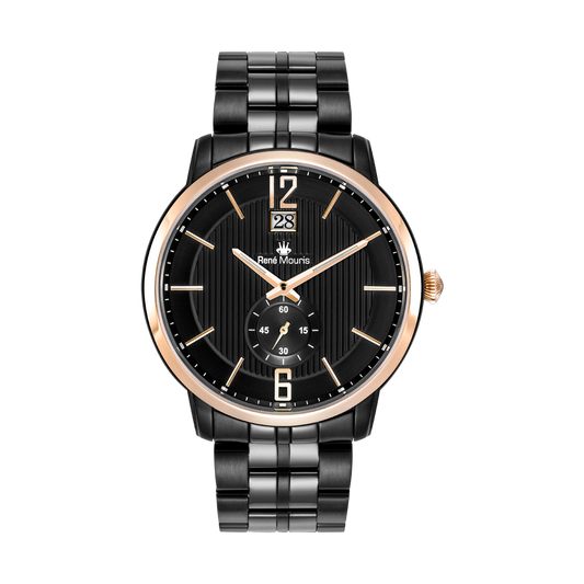 René Mouris Executive 80102RM5 men's watch, black PVD, black dial, rose gold bezel – front view