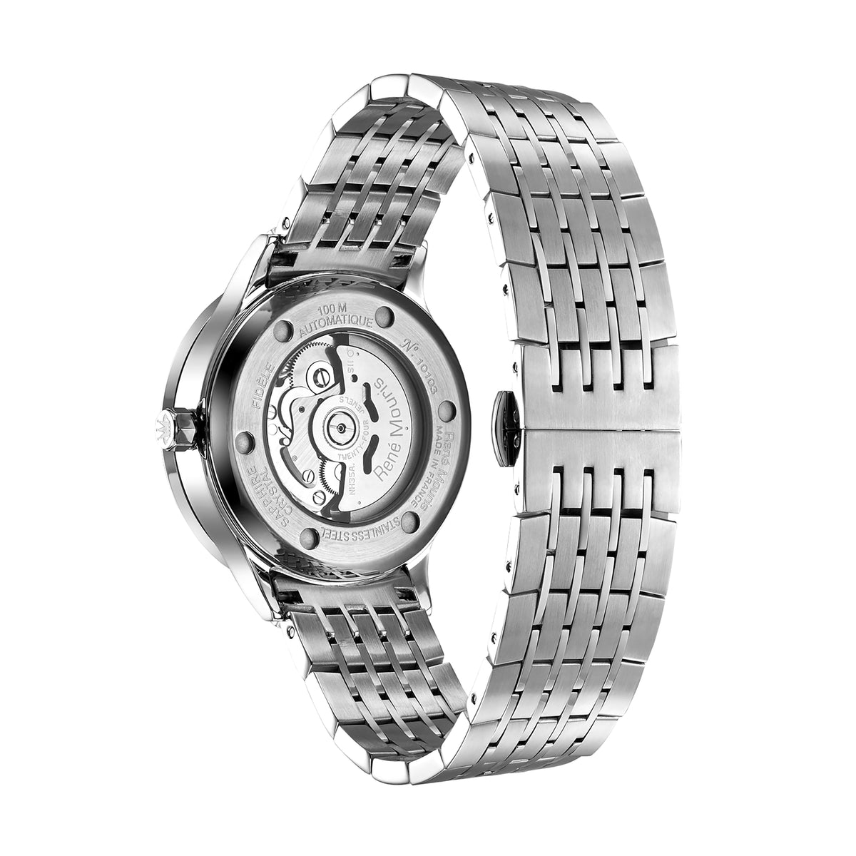 René Mouris Fidèle 10103RM1 men's watch, silver, white dial – case back