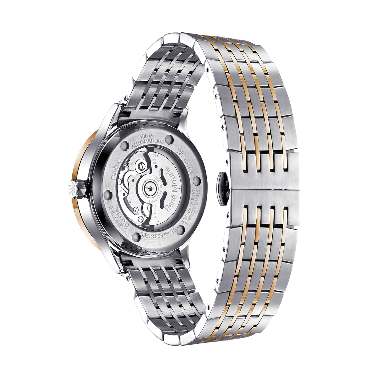 René Mouris Fidèle 10103RM3 men's watch, two-tone rose gold, white dial – case back
