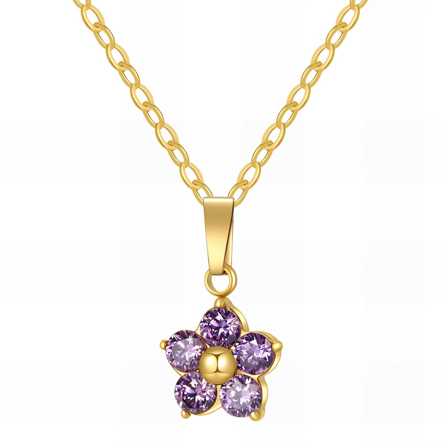 "Flower" Necklace, 18K Gold Plated Steel Purple