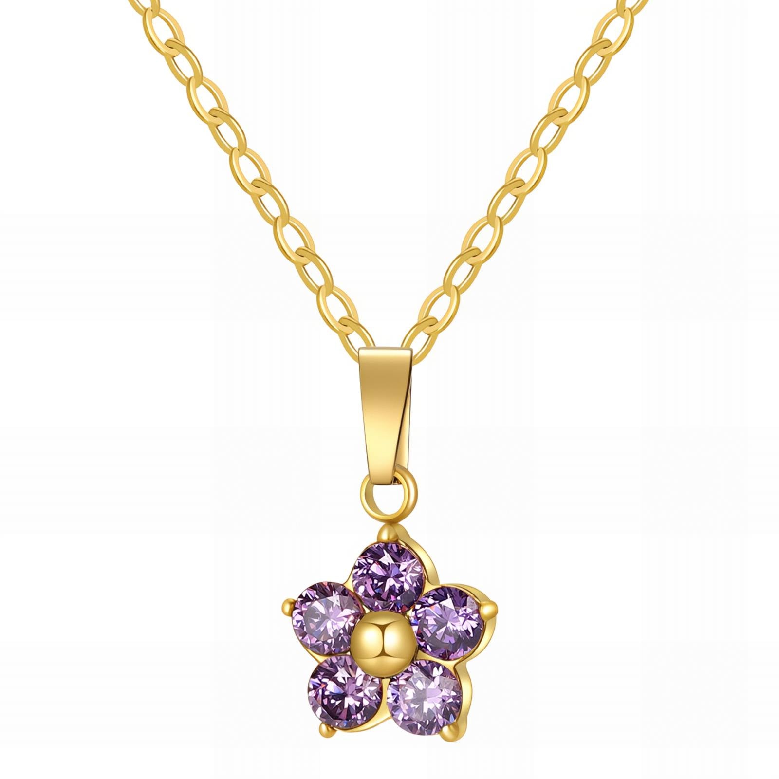 "Flower" Necklace, 18K Gold Plated Steel Purple