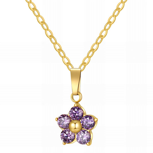 "Flower" Necklace, 18K Gold Plated Steel Purple