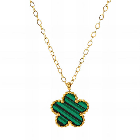 Flower" Necklace, 18K Gold Plated Steel green