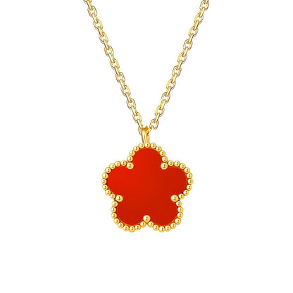 Flower" Necklace, 18K Gold Plated Steel red