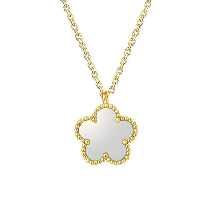 Flower" Necklace, 18K Gold Plated Steel white