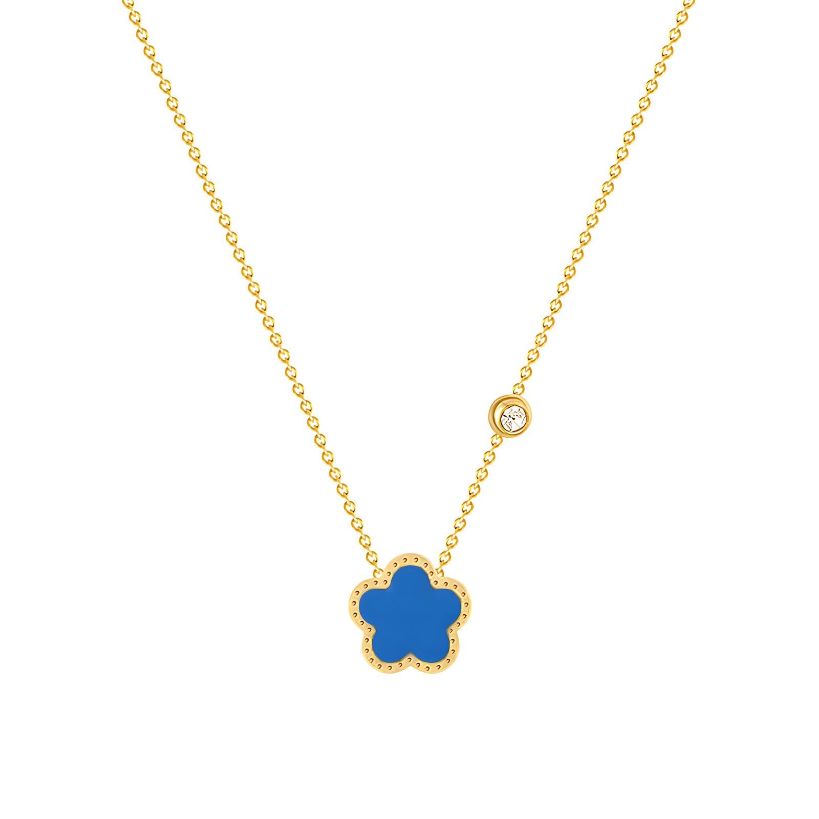 Flower" Necklace, 18K Gold Plated Steel with Cubic zirconia