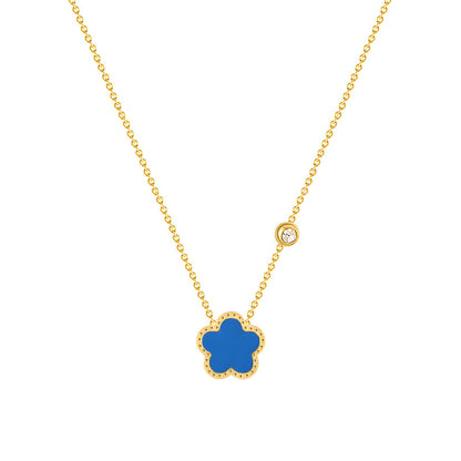 Flower" Necklace, 18K Gold Plated Steel with Cubic zirconia