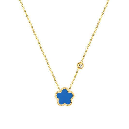 Flower" Necklace, 18K Gold Plated Steel with Cubic zirconia