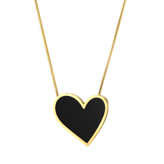 Heart Necklace, 18K Gold Plated Steel Black