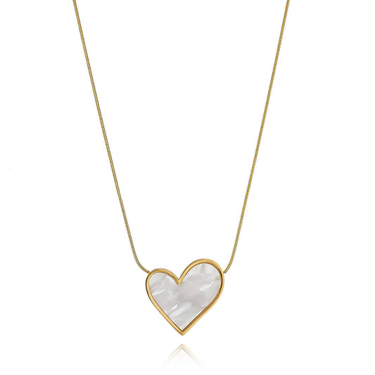 "Heart" Necklace, 18K Gold Plated Steel White